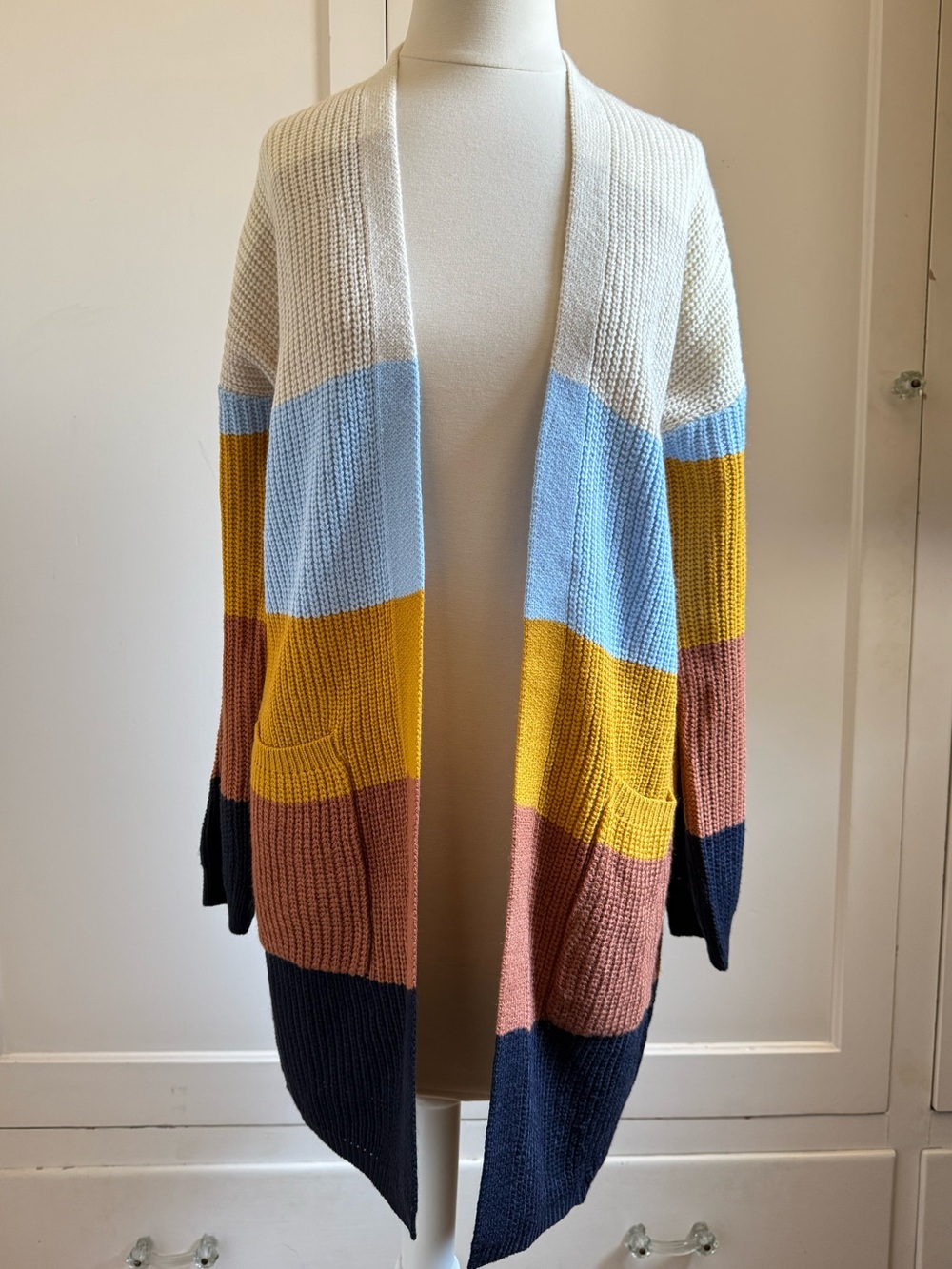 DAVI & DANI Open-Front Colorblock Knit Cozy Long Cardigan